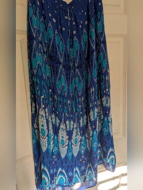 Zara Blue Teal Printed Boho Midi Skirt